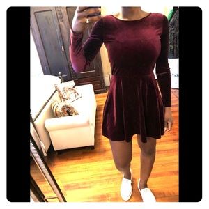 Low cut Back Red Velvet Skater Dress